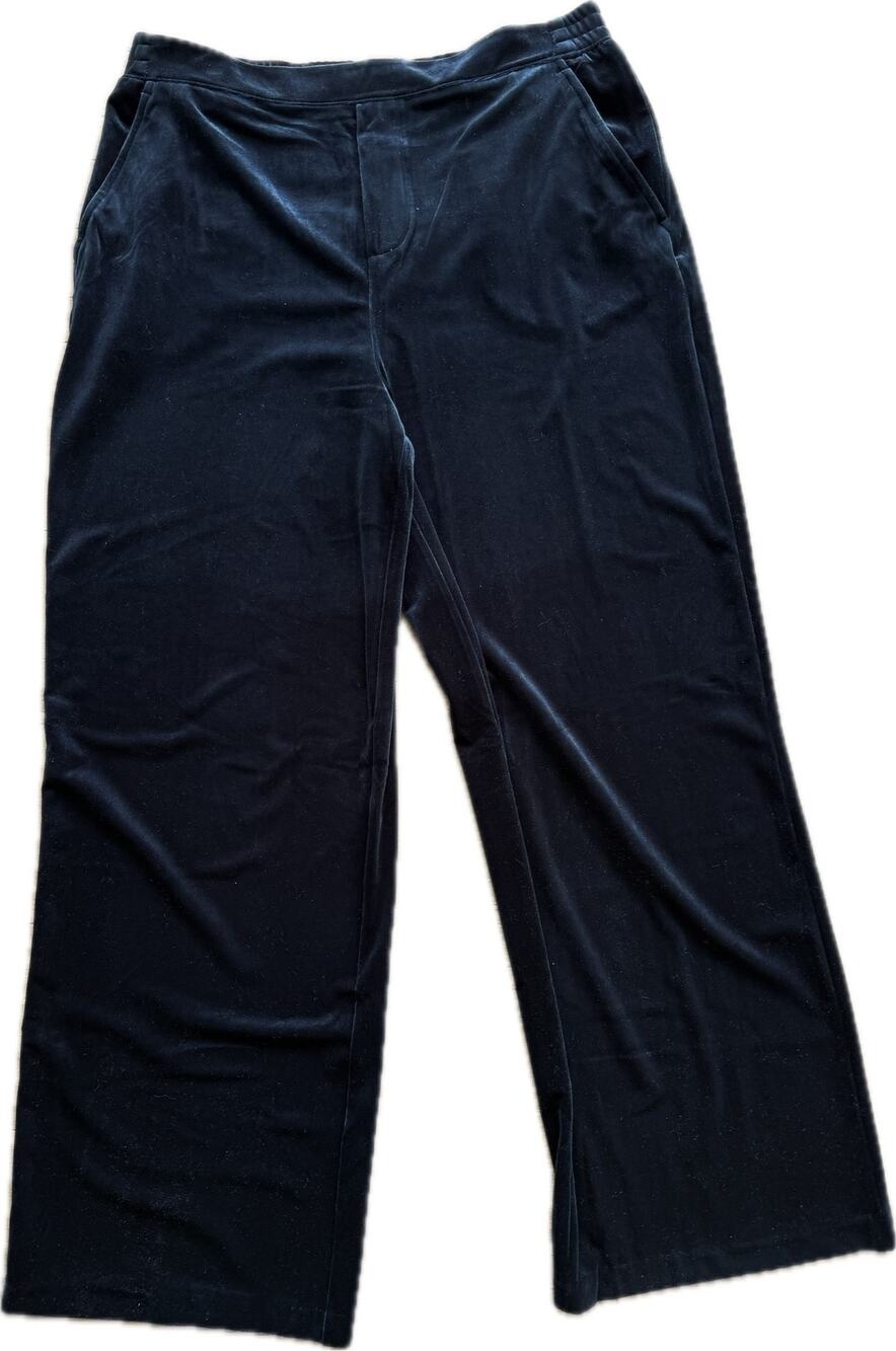 BlankNYC Dark Navy Blue Velvet Wide Leg Pants Stretch‎ Pull-On Glam Large